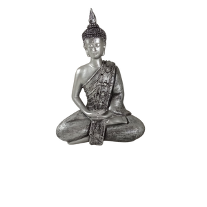 Buda Meditación Gris Plata (Figura Decoración Mediano)