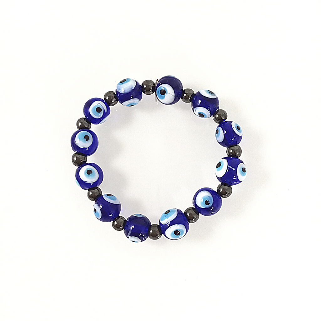 Pulsera Ojo Turco Azul y Hematite con Esferas de 11 MM